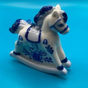 Porcelain Mini Rocking Horse Blue & White